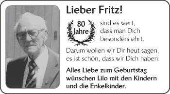 Glückwunschanzeige von Fritz 