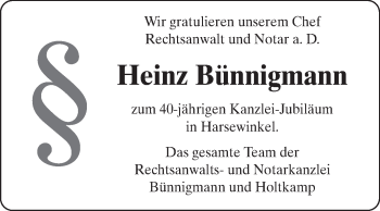 Glückwunschanzeige von Heinz Bünnigmann