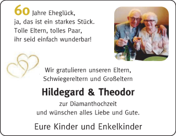 Glückwunschanzeige von Hildegard und Theodor 