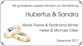 Glückwunschanzeige von Hubertus und Sandra 