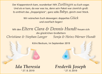 Glückwunschanzeige von Ida Theresia und Frederik Joseph 