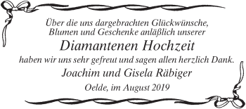 Glückwunschanzeige von Joachim und Gisela Räbiger