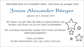 Glückwunschanzeige von Jonas Alexander Bürger