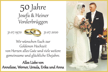 Glückwunschanzeige von Josefa und Heiner Vorderbrüggen