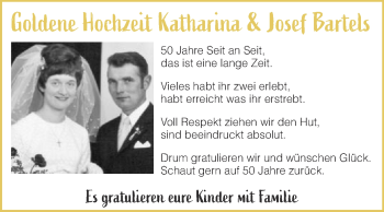 Glückwunschanzeige von Katharina und Josef Bartels