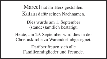 Glückwunschanzeige von Marcel und Katrin 