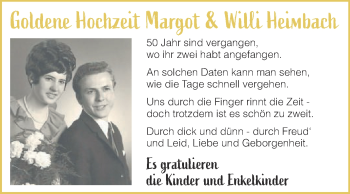 Glückwunschanzeige von Margot und Willi Heimbach