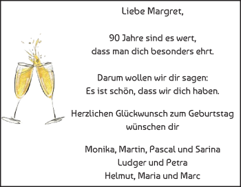 Glückwunschanzeige von Margret 