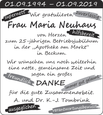 Glückwunschanzeige von Maria  Neuhaus