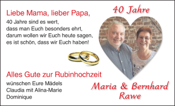 Glückwunschanzeige von Maria und Bernhard Rawe