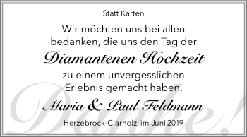 Glückwunschanzeige von Maria und Paul Feldmann
