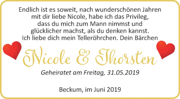 Glückwunschanzeige von Nicole und Thorsten 