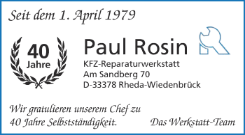 Glückwunschanzeige von Paul Rosin