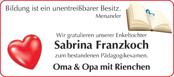 Glückwunschanzeige von Sabrina Franzkoch