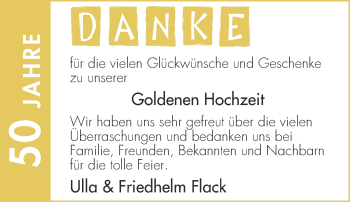 Glückwunschanzeige von Ulla und Friedhelm Flack