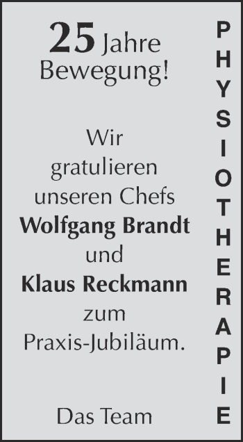 Glückwunschanzeige von Wolfgang und Klaus 