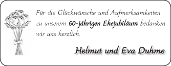 Glückwunschanzeige von Helmut und Eva Duhme