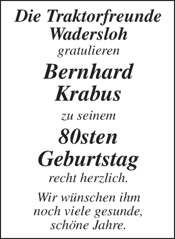 Glückwunschanzeige von Bernhard Krabus