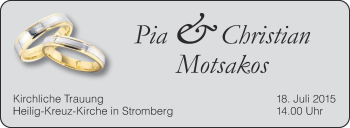 Glückwunschanzeige von Pia und Christian Motsakos