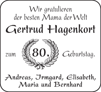 Glückwunschanzeige von Gertrud Hagenkort