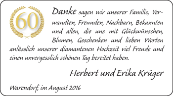 Glückwunschanzeige von Herbert und Erika Krüger