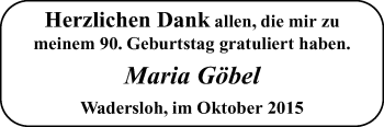 Glückwunschanzeige von Maria Göbel