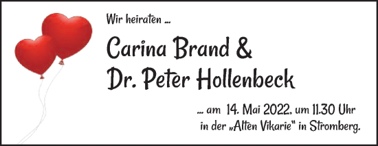 Zur Glückwunschseite von Carina Brand und Dr. Peter Hollenbeck 