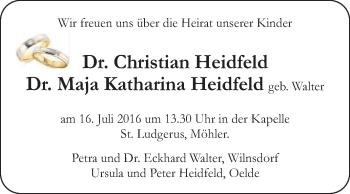Glückwunschanzeige von Christian und Maja Katharina Heidfeld