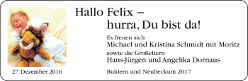 Glückwunschanzeige von Felix Schmidt