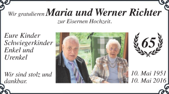 Glückwunschanzeige von Maria und Werner Richter
