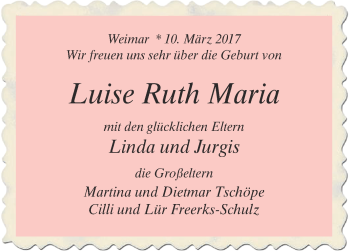 Glückwunschanzeige von Luise Ruth Maria 