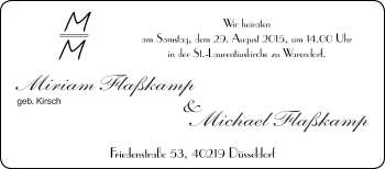 Glückwunschanzeige von Miriam und Michael Flaßkamp