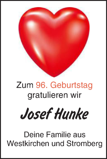Glückwunschanzeige von Josef Hunke