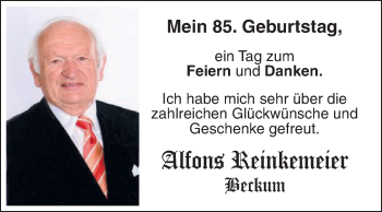 Glückwunschanzeige von Alfons Reinkemeier