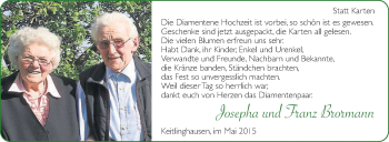 Glückwunschanzeige von Josepha und Franz Brormann