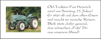 Glückwunschanzeige von Heinrich Old-Traktor-Fan