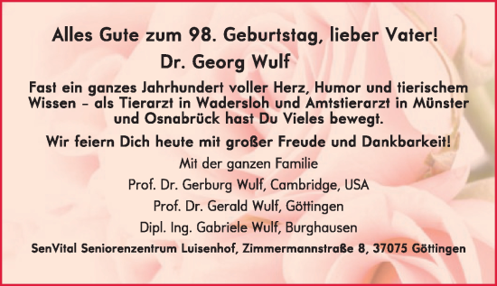 Zur Glückwunschseite von Georg Wulf