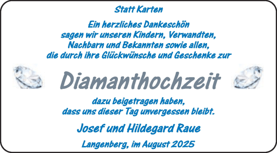 Zur Glückwunschseite von Josef und Hildegard Raue