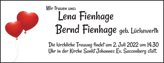 Zur Glückwunschseite von Lena und Bernd Fienhage