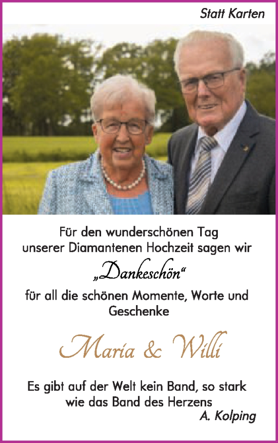 Glückwunschanzeige von Maria und Willi 