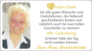 Glückwunschanzeige von Änne Brinkschröder