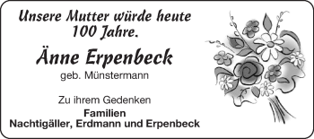Glückwunschanzeige von Änne Erpenbeck